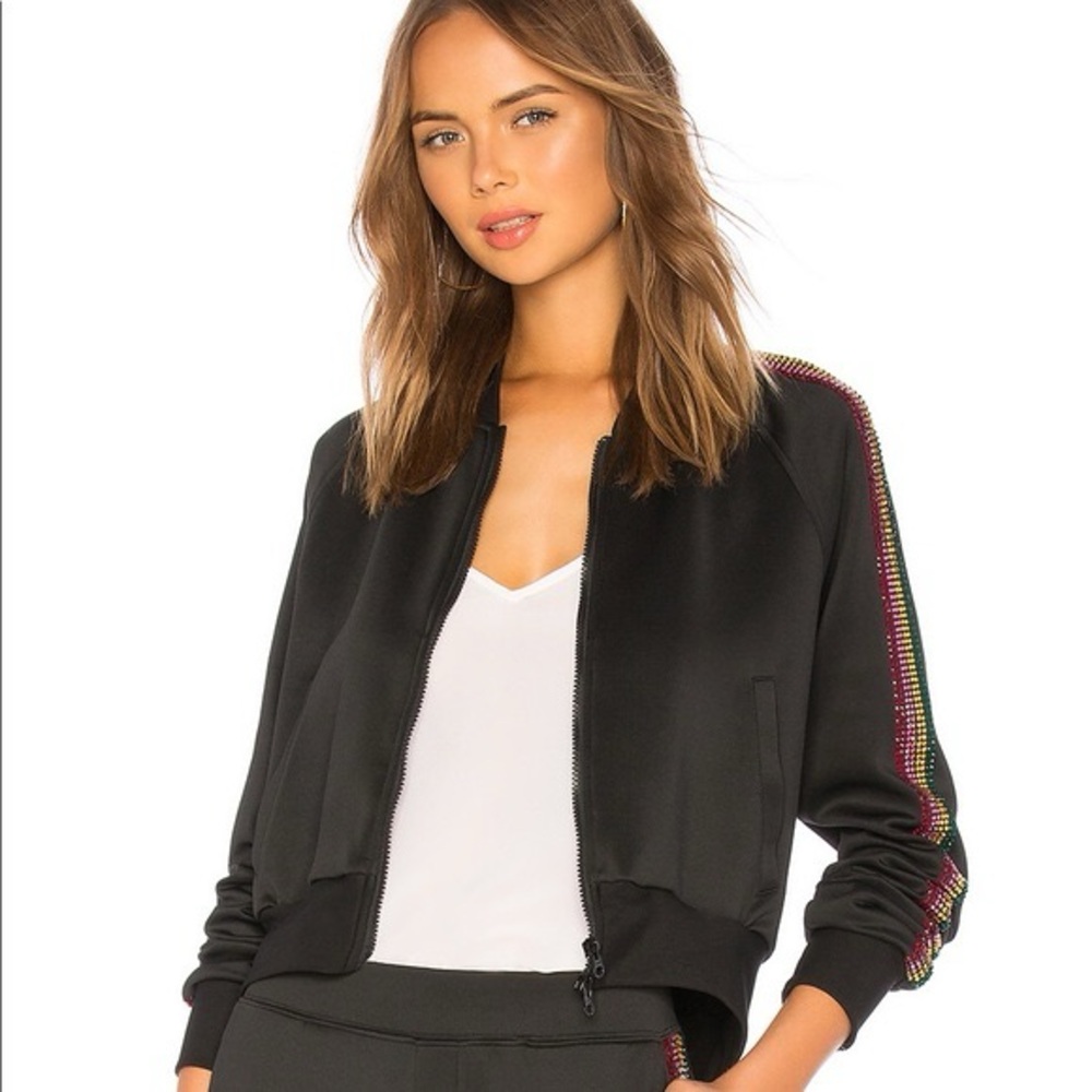 Rhinestone Track Suit set XS: Slim Ankle Pants & Bomber Jacket w crystal stripes - Picture 3 of 3